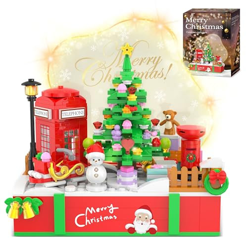 Christmas Tree Toy Building Set, Christmas Décor Building Kit with LED Light and DIY Board Building Blocks Xmas Gifts for Kids Adults Teens Christmas Party Home Decoration(423pcs)