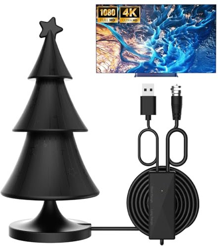 Antena TV Interior,420km Alta Definición Antena HDTV Digital con Amplificador y 5M Cable Coaxial,con Base Magnética para 1080P 4K Gratis Canales Locales DVB-T2 DVB-T TDT DTMB VHF UHF