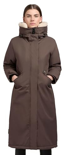 khujo Damen Wintermantel warmer Parka mit weichem Teddyfleece an der Kapuze, Taillenzugband und magnetischer Abdeckleiste Agneta-YM XS-XXL