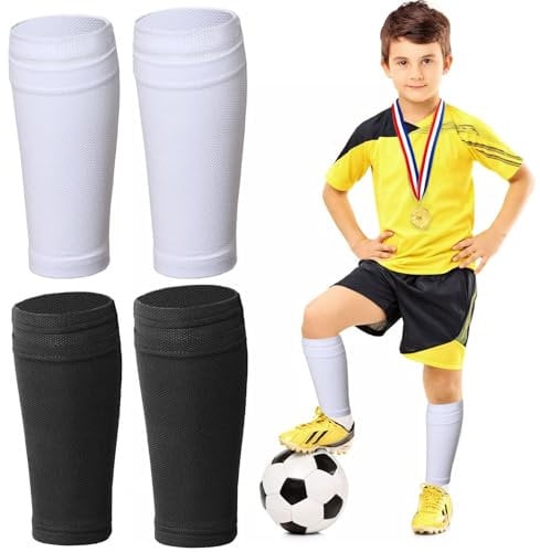 BENIFILE 2 Pairs Soccer Shin Guard Socks, Breathable Team Leg Sock Sleeve, Soccer Shin Guard Sleeves with Pocket for Shin Pads, Calf Shin Guard Covers for Football Games Beginner (Style1, L)