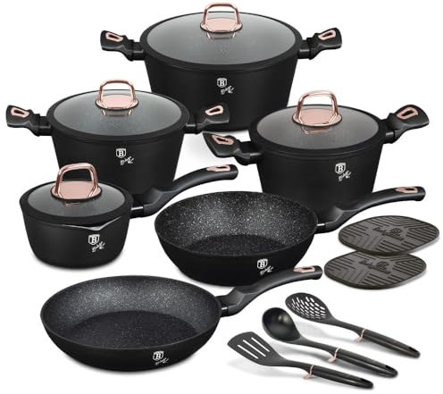 Berlinger Haus Geschirrset | 15-TLG. Black Rose Collection mit Titanoberfläche | Geschmiedetes Aluminium | Antihaftbeschichtung | Induktionsgeeignet