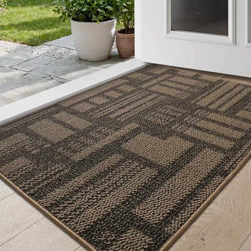 DEXI Door Mats Indoor 90 x 150 cm, Non-Slip Absorbent Dirt Trapper Mat, Thin Low Profile Doormats Inside, Washable Entrance Rug for Muddy Shoes and Paws, Brown