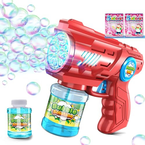 Seifenblasenpistole Kinder Seifenblasenmaschine Seifenblasen Machine: LED Licht Blasen Elektrisch Mit 100 ML Tank Blau Automatische Bubbles Maker Für Kids Shooter Party Spielzeug(Rosa)