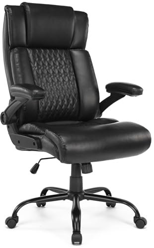 SEEDWAVE Chefsessel mit Taschenfederkern im Sitz, PU-Leder Ergonomischer Bürostuhl mit Breiter Rückenlehne, Klappbaren Armlehnen und Wippfunktion, Schreibtischstuhl Tragfähigkeit von 150 kg
