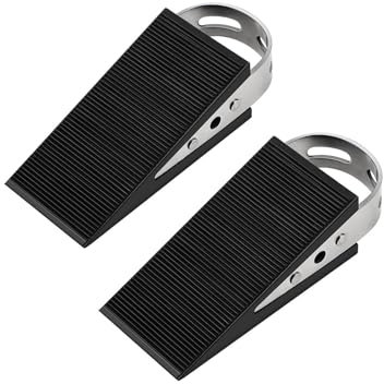 Door Stopper Wedge,2 PCS Heavy Duty Door Stops with Stainless Steel Handle,Non-Slip Rubber Wedge Stopper for Indoor Use,Fits All Floor Types,Perfect for Heavy Doors,Home Office (Black)