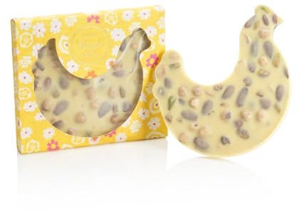 Venchi - Brutto&Buono, Tableta Artesanal de Chocolate Blanco en Forma de Gallina con Avellana Piamonte, Almendras y Pistachos Enteros, 160 gr, Sin Gluten, Colección Pascua, Idea Regalo