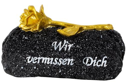 MF Gedenkstein Wir vermissen Dich schwarz Gold mit Rose 16 cm