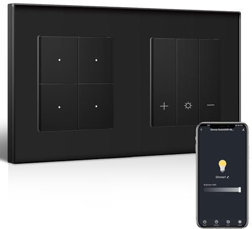 BSEED Smart Lichtschalter mit WiFi Dimmer Schalter,LED Dimmschalter Unterputz,Kompatibel mit Alexa&Google Home,Smarte Zeitpläne,4 Fach 1 Weg Wlan Wandschalter Schwarz(Neutralleiter Erforderlich)