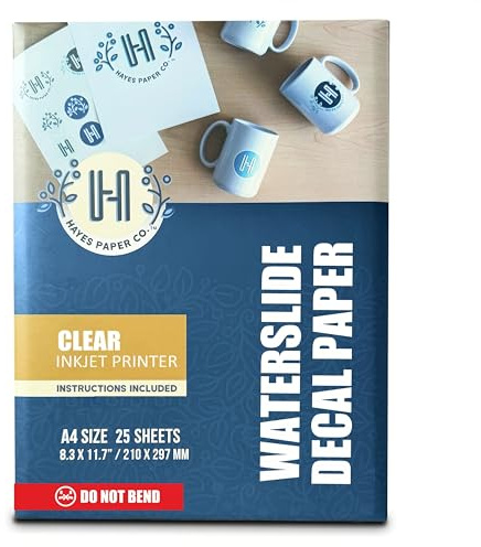 Hayes Waterslide Decal Paper for Inkjet Printers | 20 + 5 Free Clear A4 Sheets (21 x 29.7cm) | Quick Dry, Strong Adhesion, Easy Application | Transfer Paper