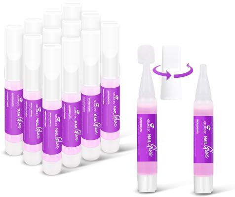 Gelike ec Nail Glue Extra Stark: Nagelkleber für press on nails Kunstnägel Acrylnägel - Pinsel On Nagelkleber Für Frauen Anfänger Maniküre zu Hause im Salon 12pc*2g