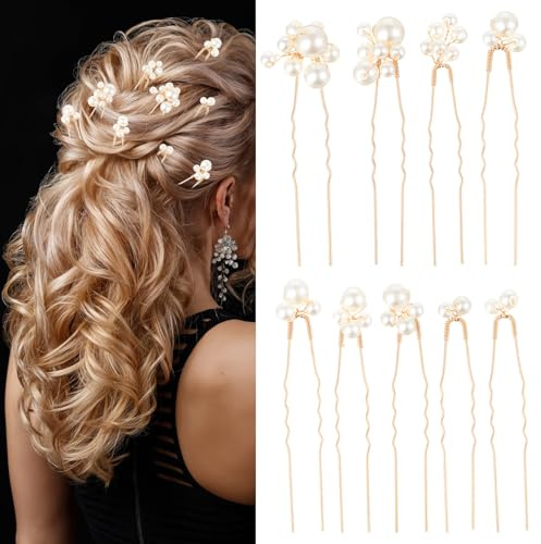Tyqour 9 forcine per capelli, per matrimonio, perle, a forma di U, per capelli, per matrimonio, perle, per capelli, da sposa, per donne, ragazze, feste, balli, tutti i giorni