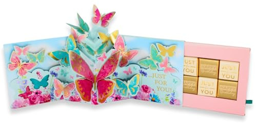 Second Nature - Beautiful Pop Up Birthday Card With Chocolate Treat Tray Surprise Card & Gift - Treat Tray - Vibrant Florals, Butterflies, Hidden Surprise, Premium Craftsmanship, Eco-Friendly