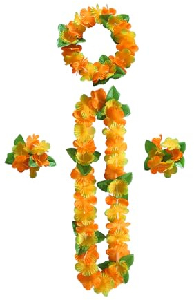 Sumneo Hawaii Ketten Set Blumenkranz Hawaiikette Blumen Halskette + Armband + Haarband für Hawaii Party Dekoration, Karneval, Strand, Geburtstag, Hochzeit für Damen & Herren (4#)