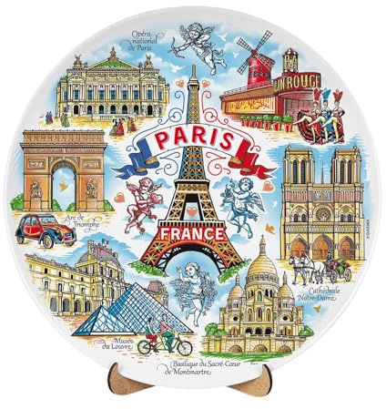 Piatto decorativo in ceramica 20 cm Parigi decorativo colorato Suvenix FR-MT-007