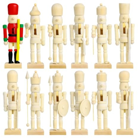Homoyoyo 12 Stück Holz Unvollendete Soldat Nussknacker: 13cm Mini Nussknacker Figur Groß DIY holzfiguren Für Weihnachten Nussbaum Ornament Verzierung