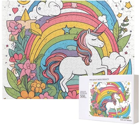 Hübsche Regenbögen und Einhörner Holzbilderpuzzle 500 Teile - Horizontales Puzzle, Familienfreizeit und Gehirn-Herausforderung