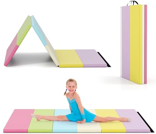 COSTWAY Turnmatte klappbar, 180 x 120cm Weichbodenmatte, Gymnastikmatte 3 fach faltbar aus PU mit Tragegriff, Sportmatte Fitnessmatte zuhause für Kinder Erwachsene