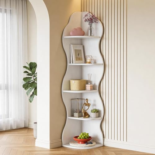 Tribesigns Eckregal 5 Etagen, 175 cm hoher Bücherregal, Eckregal Lagerregal, Pflanzenständer, Eckschrank für Wohnzimmer, Küche, Heimbüro, Weiß