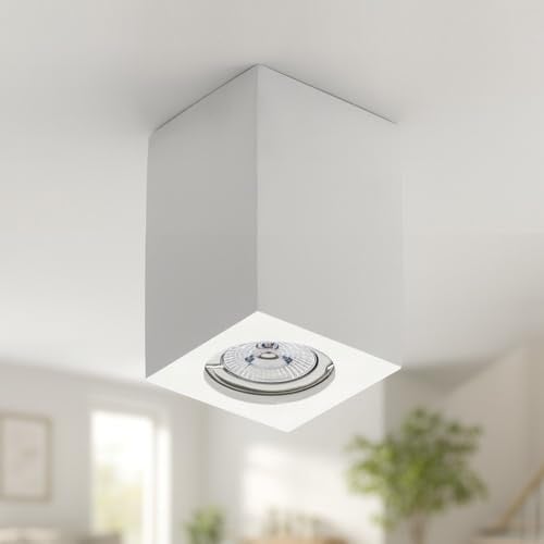 TOT ELECTRIC Plafoniera Faretto a cubo da soffitto 110mm in gesso bianco verniciabile con attacco GU10 lampada cubico quadrato