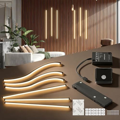 6*100CM Warmweiss Dimmbare Zuschneidbar Eingebetteter Akustikpaneele Strips | Beleuchtung mit Berührungssensor Einfache Installation für Akustikpaneele Regale Schränke Unterflurbeleuchtung
