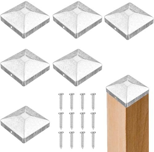 Pfostenkappe,6 Stück Pfostenkappen 7x7cm,Zaunpfosten Kappen | Zaunkappe Zierkappe,Pfostenabdeckung,Zaunpfahlkappe mit Schrauben,Zaunkappen Quadratisch,für Holzpfosten Terrassenpfeiler