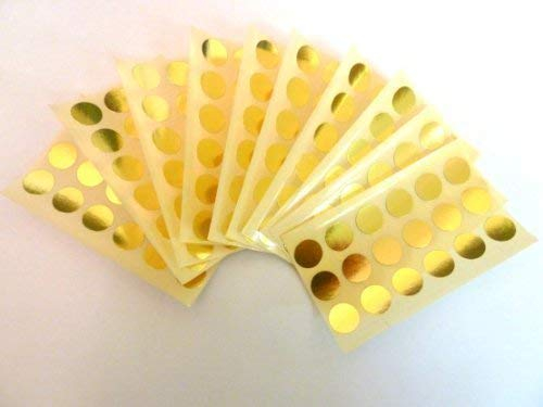 180 Etiketten, 13 mm Durchmesser rund, glänzende goldfarbene, Aufkleber, selbstklebend-Klebe bunte Punkte