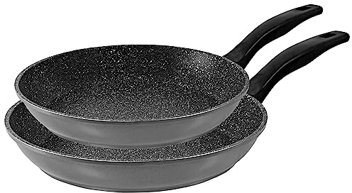 STONELINE Pfannenset 2 teilig, 20/28 cm, Antihaft beschichtete Pfanne mit echten Steinpartikeln, Pfanne Induktion und backofengeeignet, grau, zum Öl und Fett freiem Braten