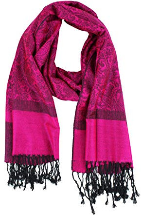 PASKMLNA Pashmina-Schal, Paisleymuster, Jacquard, Stola, Hotpink, Schwarz, Large