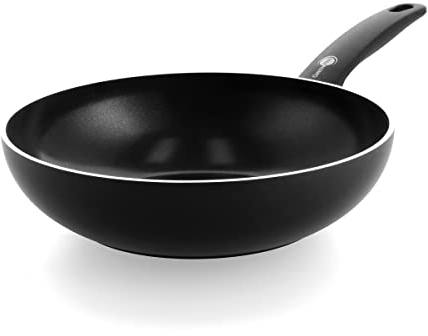 GreenPan Cambridge 28 cm/3,7 Liter Wok-Pfanne aus Keramik, PFAS-frei, Induktion, spülmaschinenfest, backofenfest, Schwarz