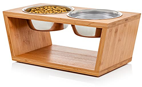 Pawfect Pets Elevated Dog Bowl Stand- 7 Raised Dog Bowl for Medium Dogs. Pet Feeder with Four Stainless Steel Bowls.