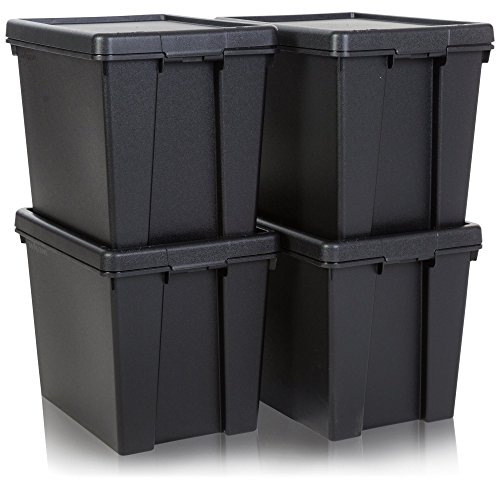 Wham Bam 24 Litre Recycled Super Strong Impact Resistant Black Re-Usable Storage Boxes With Lids, 38.5 x 29 x 31.5cm (Pack Of 4)