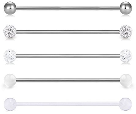 5stk 316L Chirurgenstahl Industrial Piercing Barbell Silber Ohr Piercing Schmuck 38mm 14 Gauge