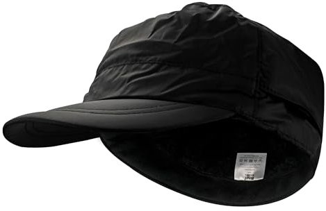 HEAT HOLDERS - Mens Waterproof Winter Warm Fleece Lined Thermal Outdoor Hunting Cap with Neck Flap (L/XL, Black (Cap))