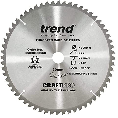 Trend Lama per sega troncatrice ATBR senza fili, diametro 305 mm, foro 30 mm, 60 denti, TCT, taglio 2,44 mm, gancio +7°, CSB/CC30560T