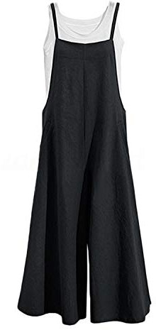 MINTLIMIT Women's Casual Jumpsuits Baggy Bib Pants Overalls Plus Size Wide Leg Rompers Loose Dungarees A#Black M