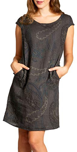 Caspar SKL022 Damen Sommer Leinenkleid mit Paisley Print bis Größe 50, Farbe:Mokka, Größe:XXL - DE44 UK16 IT48 ES46 US14