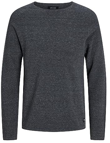 JACK & JONES Herren Strickpullover Rundhals Basic Langarm Sweater Baumwolle Shirt JJEHILL, Farben:Dunkelgrau,Größe Pullover:M