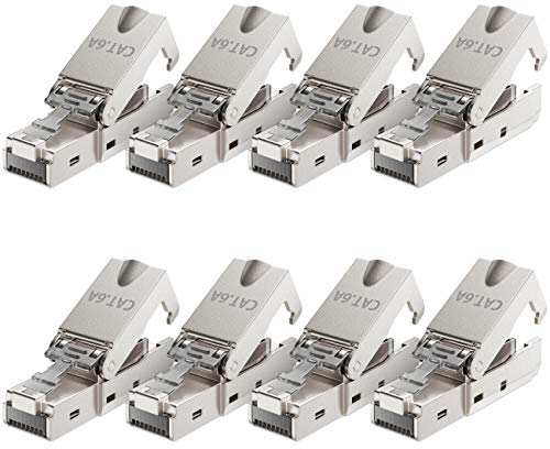 deleyCON 8x CAT 6a Connecteur Réseau RJ45 Sans Outil avec Connexion LSA pour Câbles D'installation Rigides Câble LAN Blindé 10 Gbit/s Connecteur de Câble Réseau Boîtier Métallique CAT6a