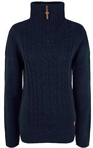 OXMO OXCarry Damen Strickpullover Troyer Grobstrick Pullover mit Troyerkragen Rippbündchen Label-Details Regular fit, Größe:M, Farbe:Insignia B (791991)