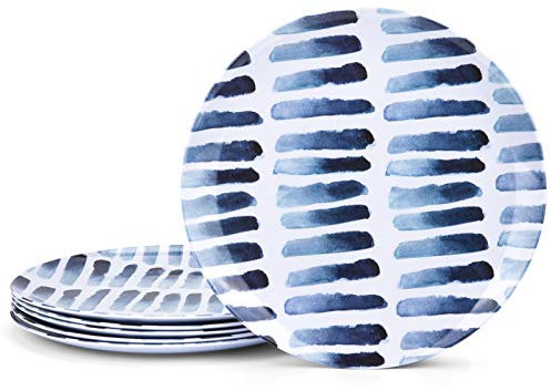 Blue Stripe Melamine Plates, 10.5-inch Dinner Plates set of 6