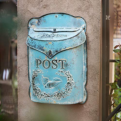 GETZ MSYO Schmiedeeisen Briefkästen, Shabby Chic-Briefkasten aus Metall mit antikem Finish AllChic, Farmhouse Design, Grün/Blau