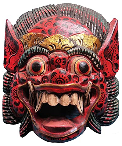 SAWA Holzmaske Barong II, ca. 15-16 cm Wandmaske (rot antik)