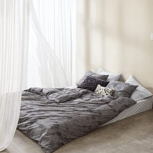 Calvin Klein Home Bettwäsche-Set für Doppelbett, Blumenmuster, 3-teilig, 1 Bettbezug und 2 Kissenbezüge, 100% Baumwolle, 200 Fadenzahl (dunkelgrau)