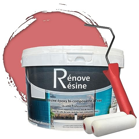 COULEURS D ANTAN Peinture Résine multisupport Intérieur pour Faïence, Carrelage, Douche, Baignoire 5m² - RAL 3014 Vieux rose + Kit d'application OFFERT