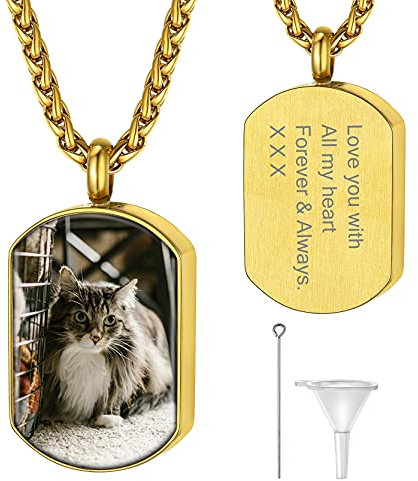 GOLDCHIC JEWELRY Dog Tag Colgante Foto Cenizas Humana Perro Porta Cenizas Cremacion, Joya Lleva Cenizas Waterproof Colgante Dorado
