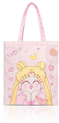 Roffatide Anime Sailor Moon Canvas Tote Bag per ragazze Borsa per la spesa riutilizzabile Borsa a tracolla casual Rosa