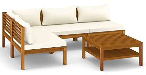 vidaXL 5-TLG. Garten-Lounge-Set mit Creme Kissen Massivholz Akazie