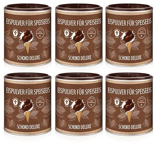 WELLNUSS Eispulver für Eismaschine, Cremiges Speiseeis, Eiscreme Pulver für Eis selber machen mit oder ohne Softeismaschine, Eismischung für 24 Portionen Schokoeis, Softeispulver Schoko Deluxe
