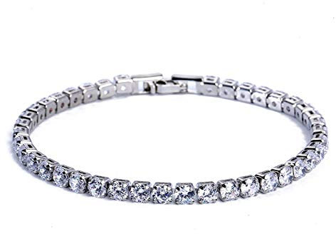 Bracciale da tennis con zirconi da 4 mm, per donna, uomo, oro, argento, colore argento, bracciale da uomo, collana con zirconia cubica, gioiello utile e pratico