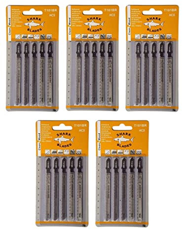 Shark Blades T101BR Jig Saw Blades for cutting wood HCS Jigsaw Blades (Pack of 25)